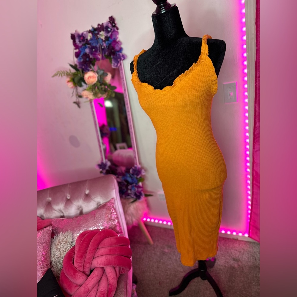 Solid knitted orange maxi dress